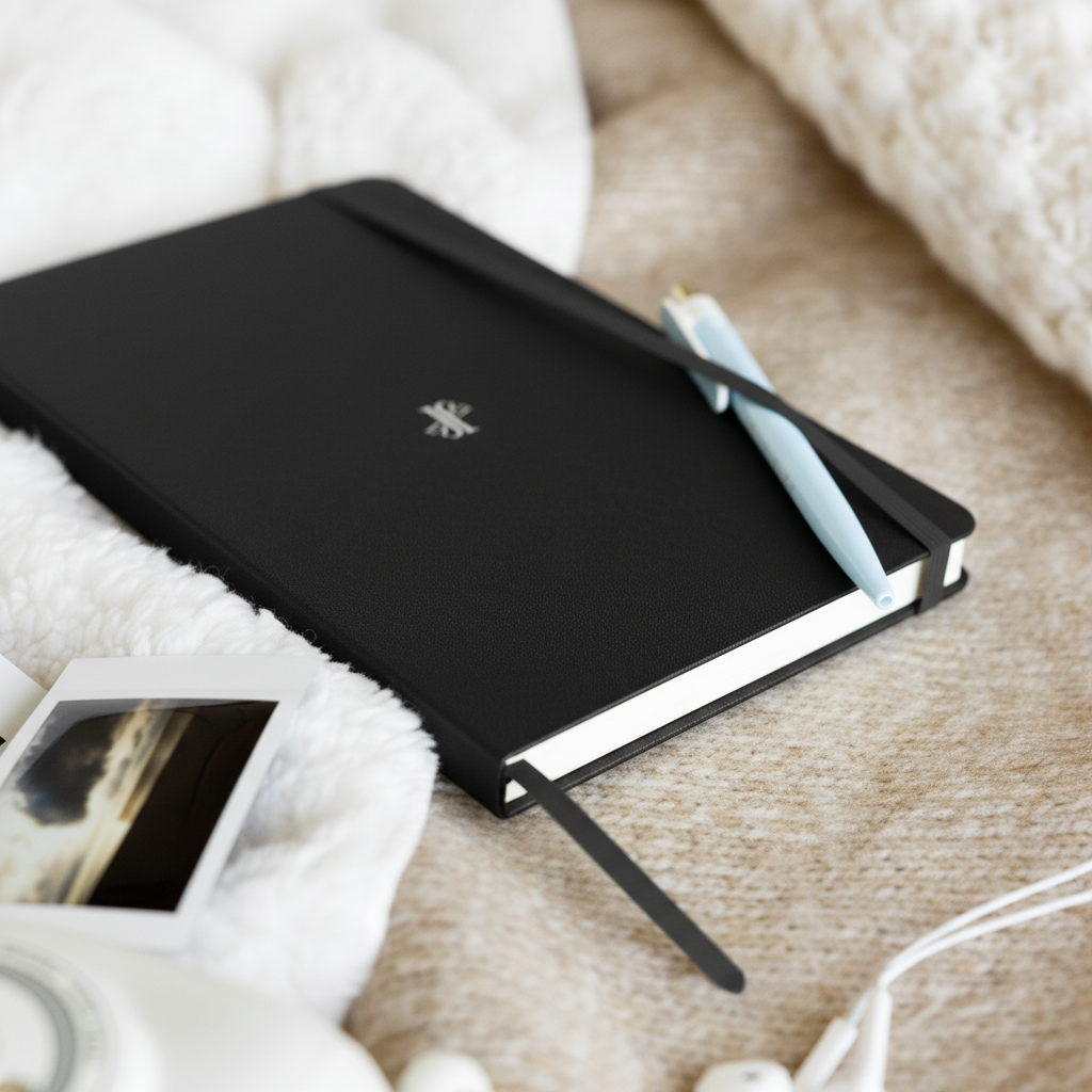 Detalle logo JVJ Brand en cuaderno