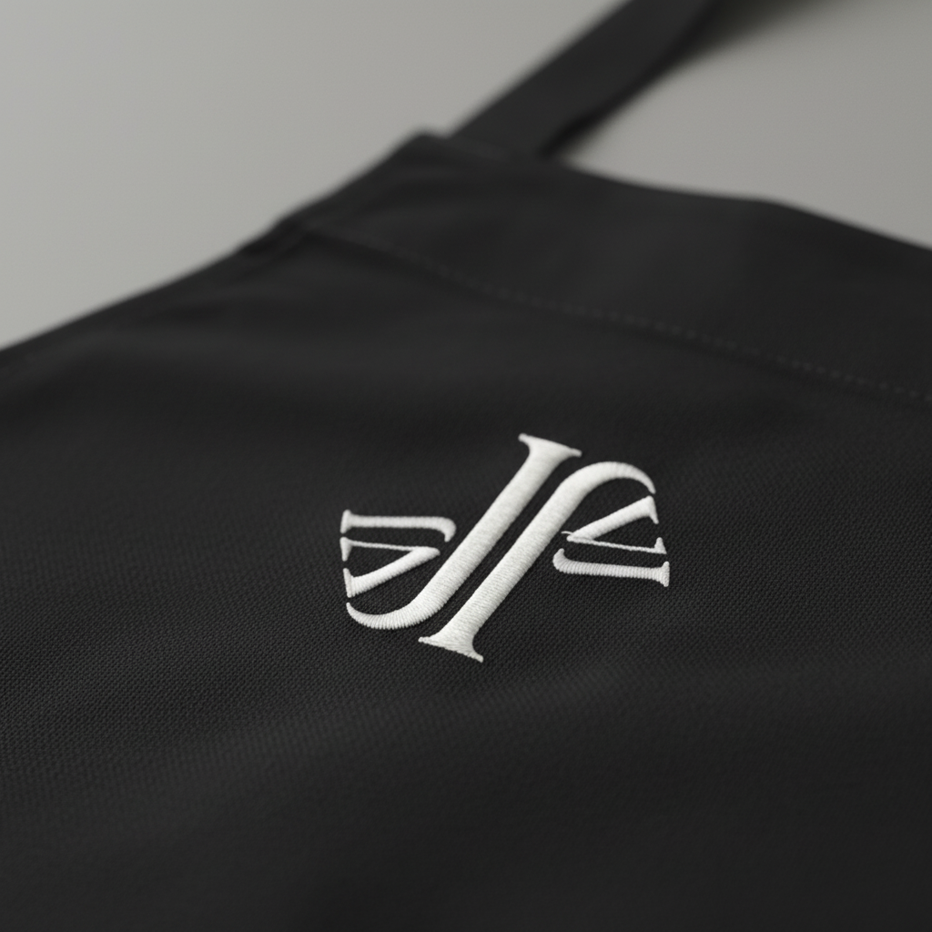 Detalle logo JVJ Brand en delantal