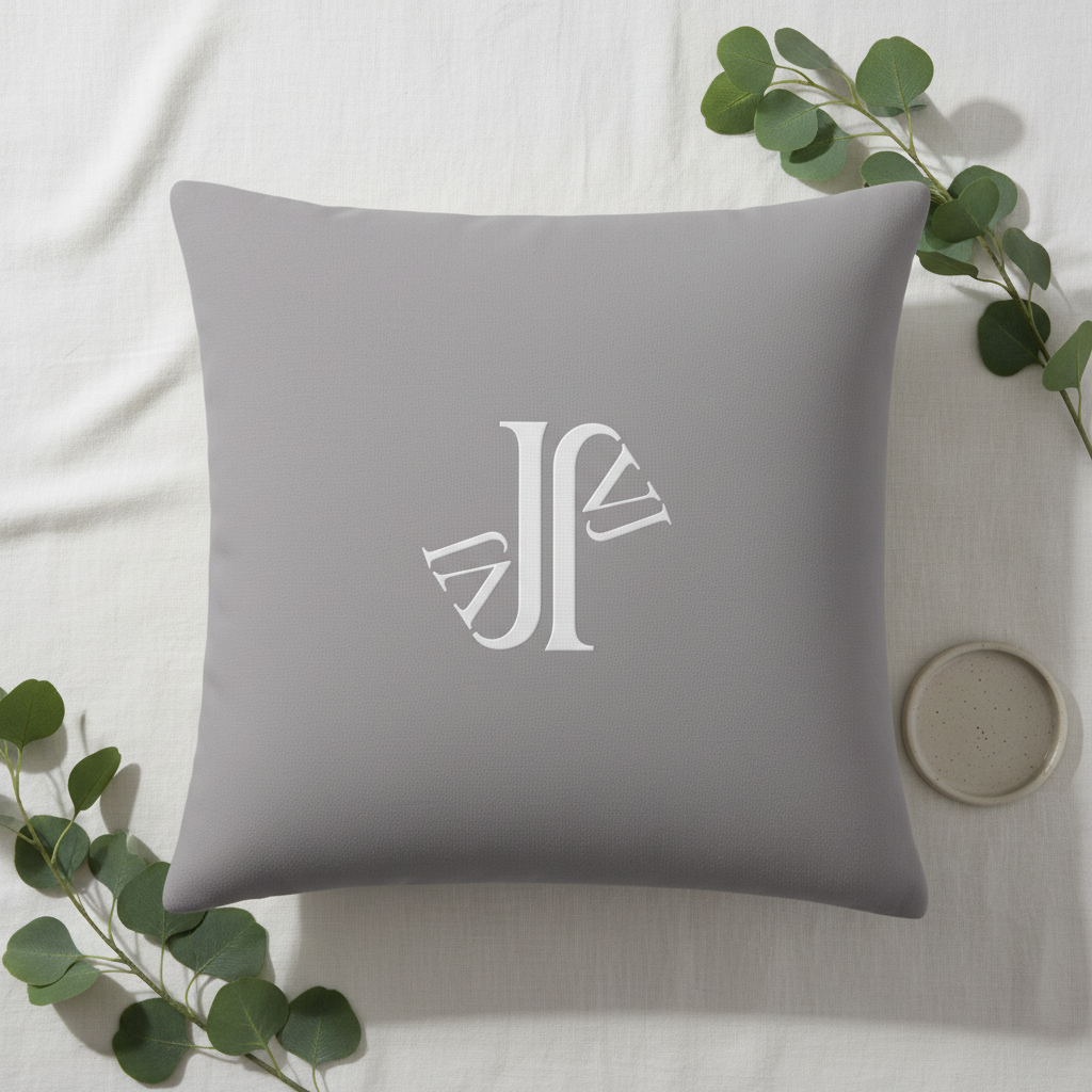 Flat lay almohada gris JVJ Brand