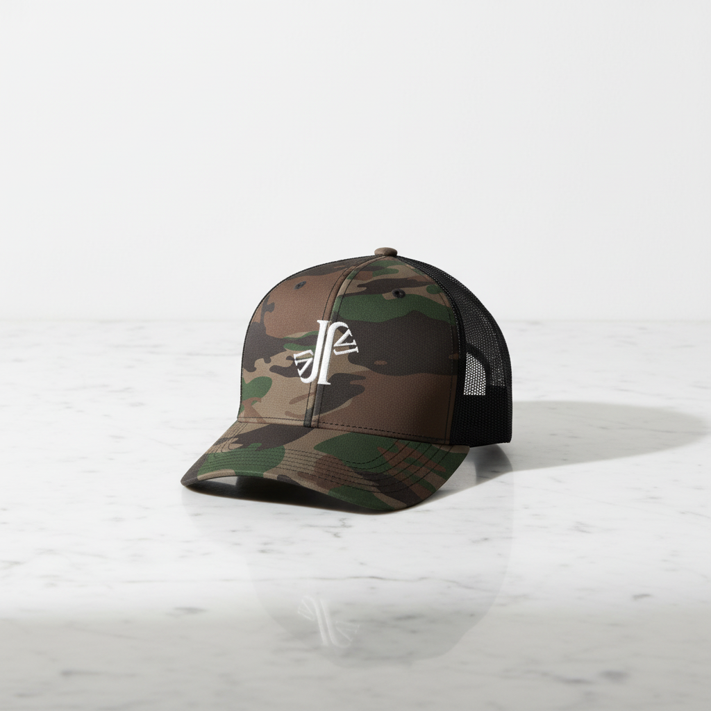 Gorra trucker sobre mármol