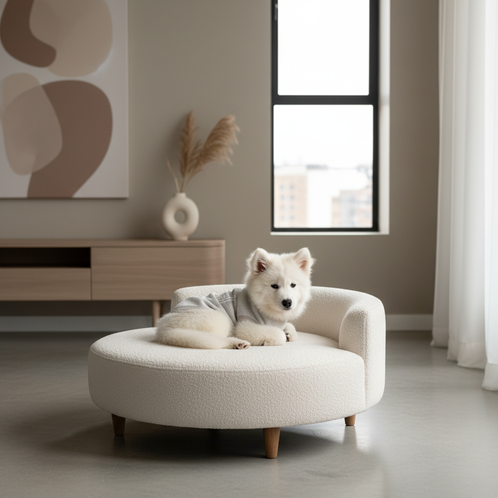 Mascota con jersey en cama premium