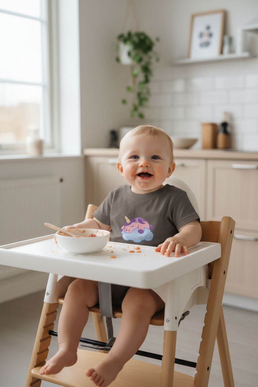 Mockup bebé silla alta camiseta