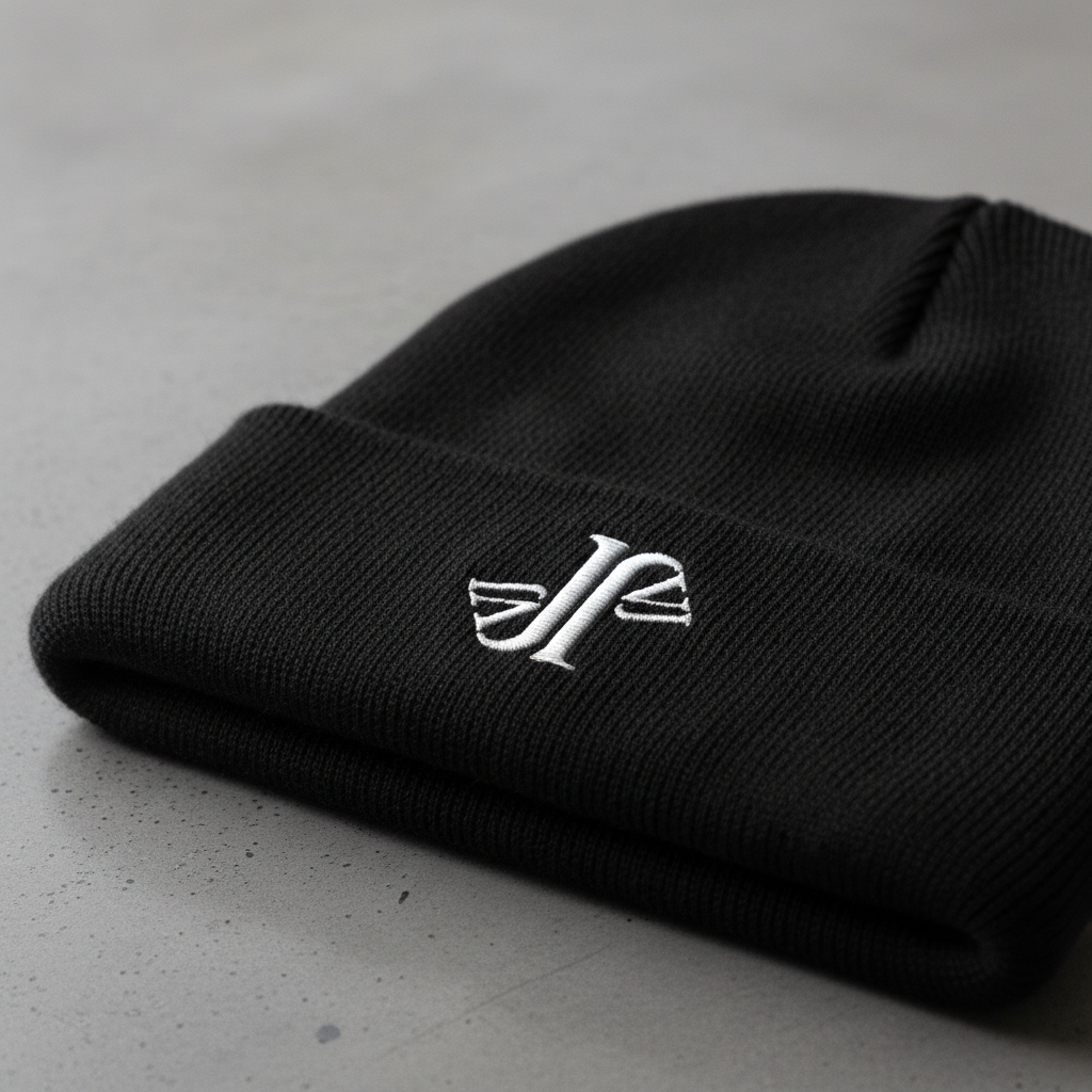 Mockup detalle bordado gorro con logo JVJ