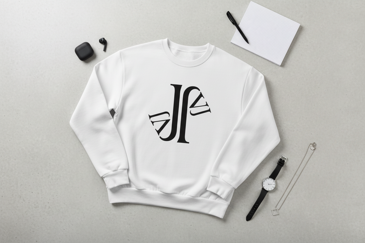 Mockup flat lay sudadera con logo JVJ