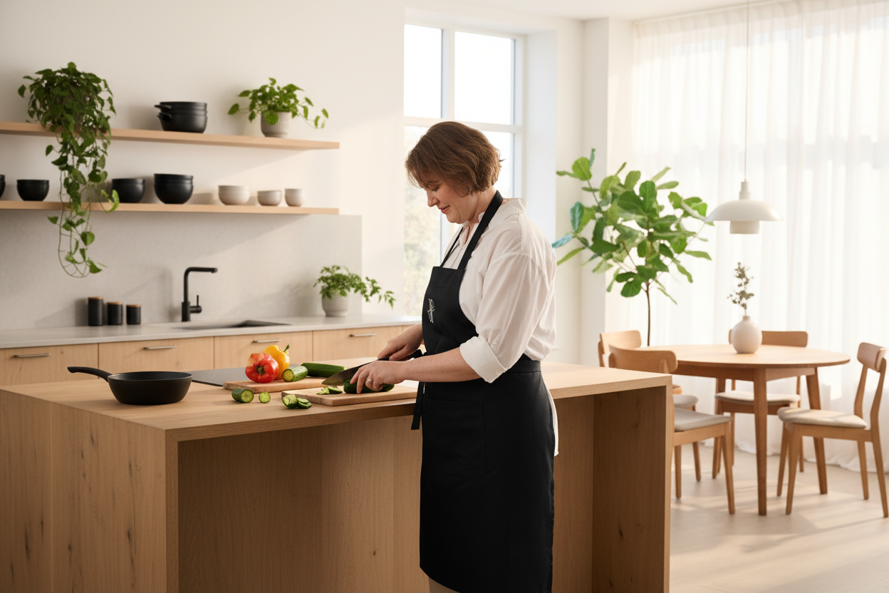 Mockup lifestyle delantal negro JVJ Brand