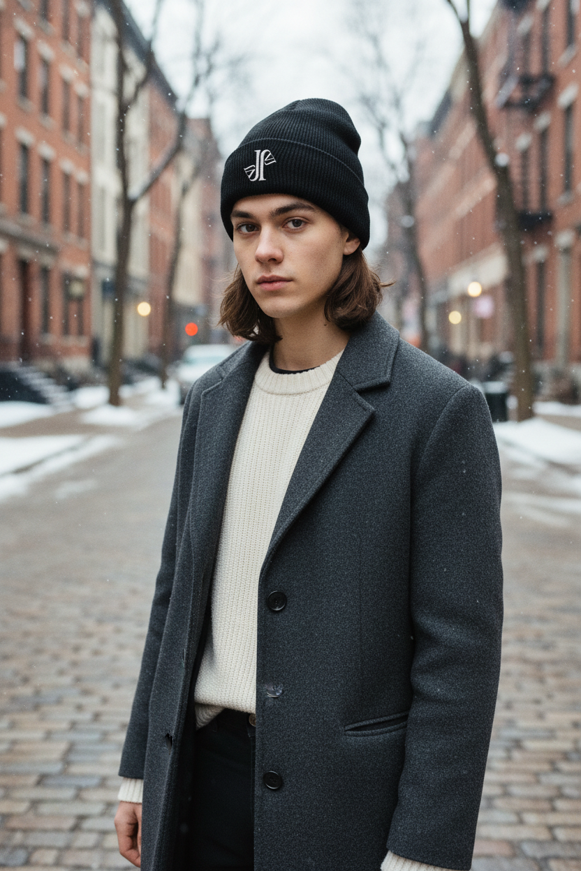 Mockup lifestyle gorro con logo JVJ