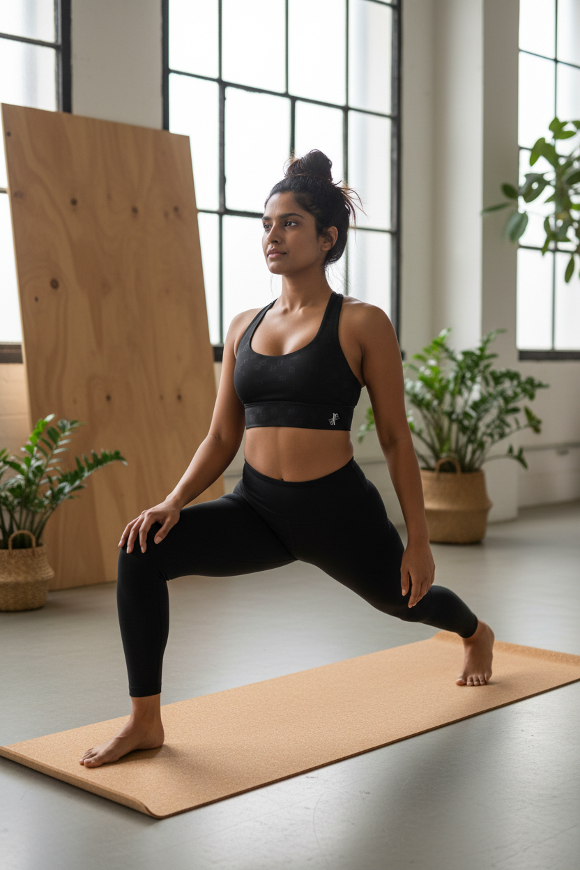 Mockup lifestyle sport bra negro con logo JVJ